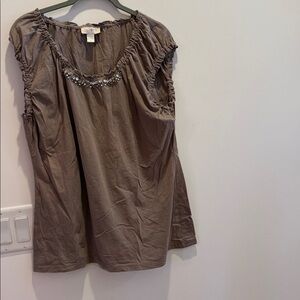LOFT Taupe Ruffled Top